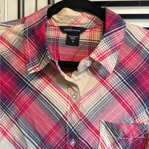 Moda International Womens Red Plaid Shirt
